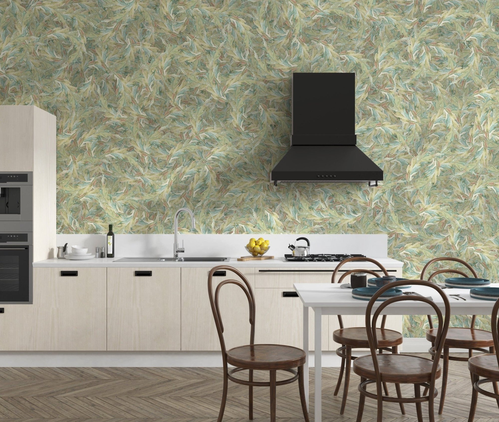Watercolor green leaf wallpaper design murals
 DTLI09