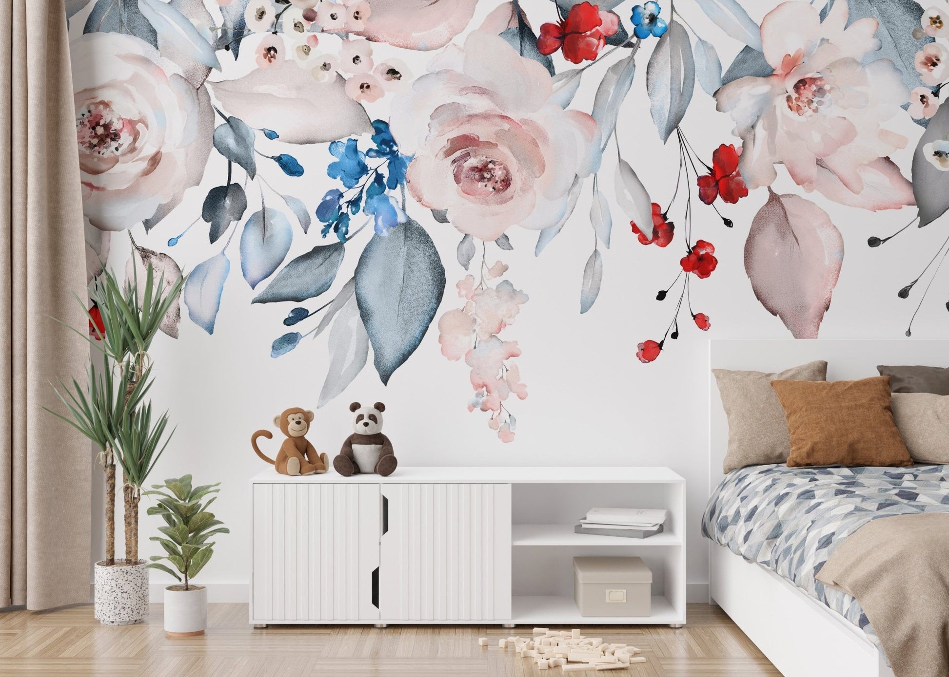 Soft Pink Flower Watercolor Wall Mural