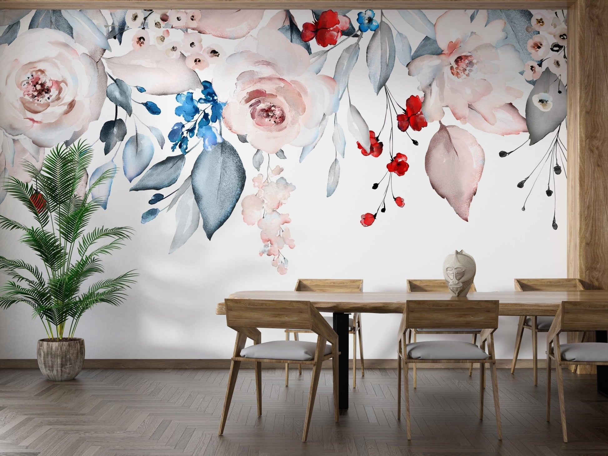 Pink Watercolor Floral Wallpaper Mural