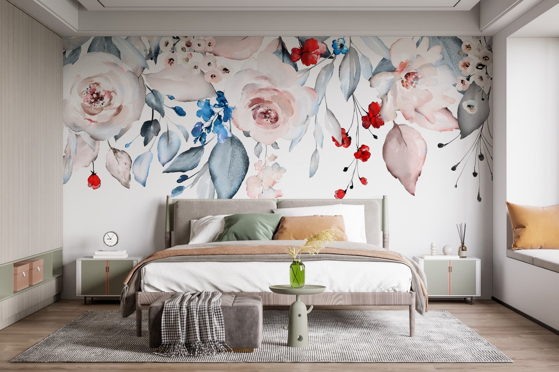 Pink Watercolor Floral Accent Wall Mural