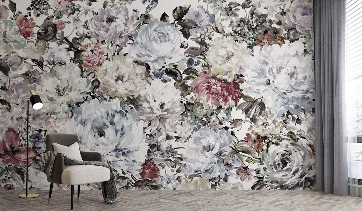 Watercolor floral wallpaper with soft tones C518
