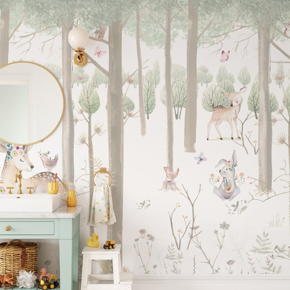 Kids Animal Wallpaper - Watercolour Forest Mural | Buy Now