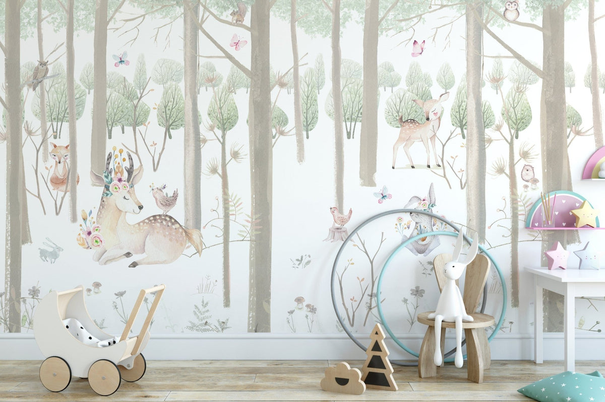 Kids Animal Wallpaper - Watercolour Forest Mural | Buy Now