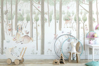 Painted forest animals, watercolor mural design