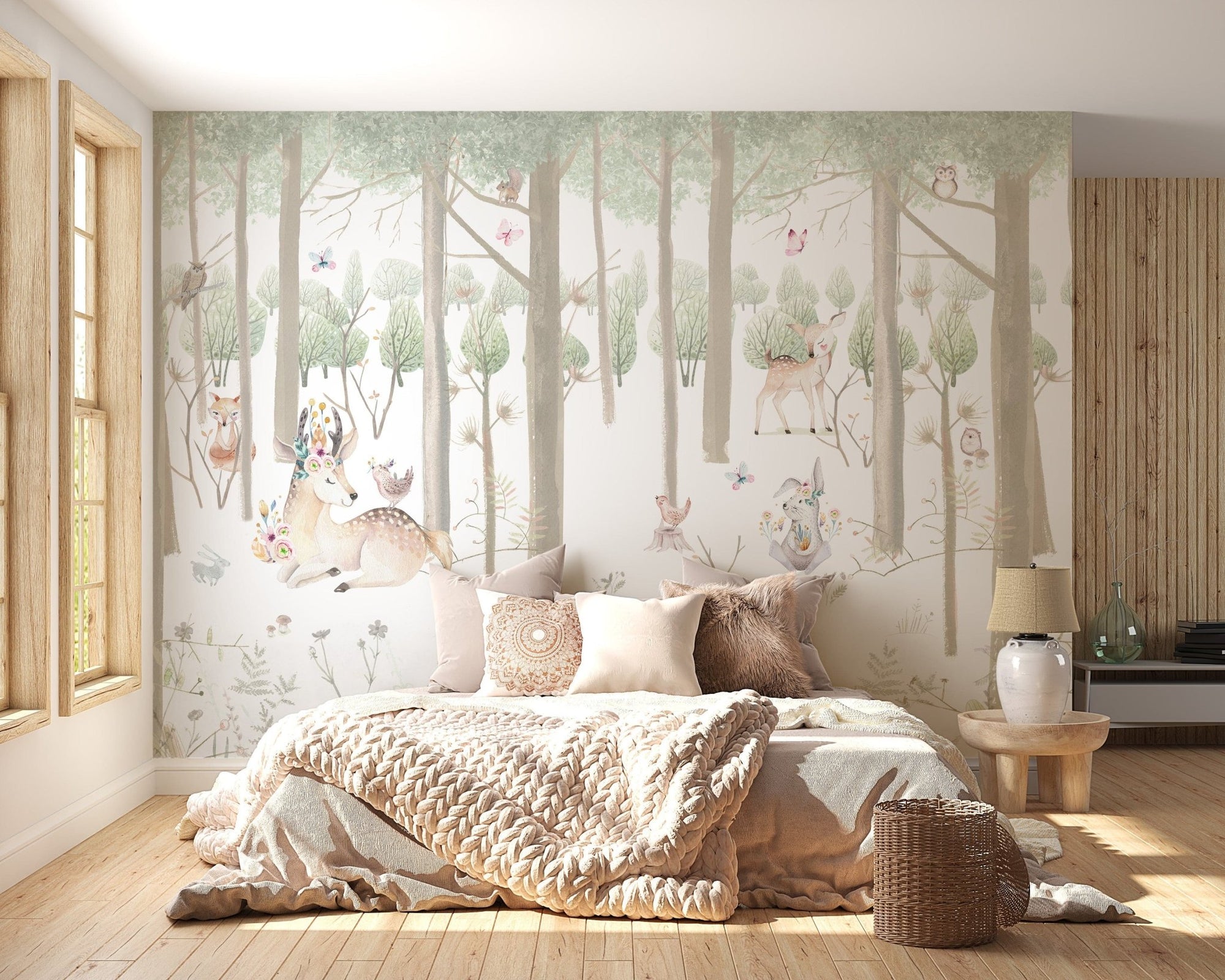 Watercolor Forest Painted Animals Wallpaper Murals B152