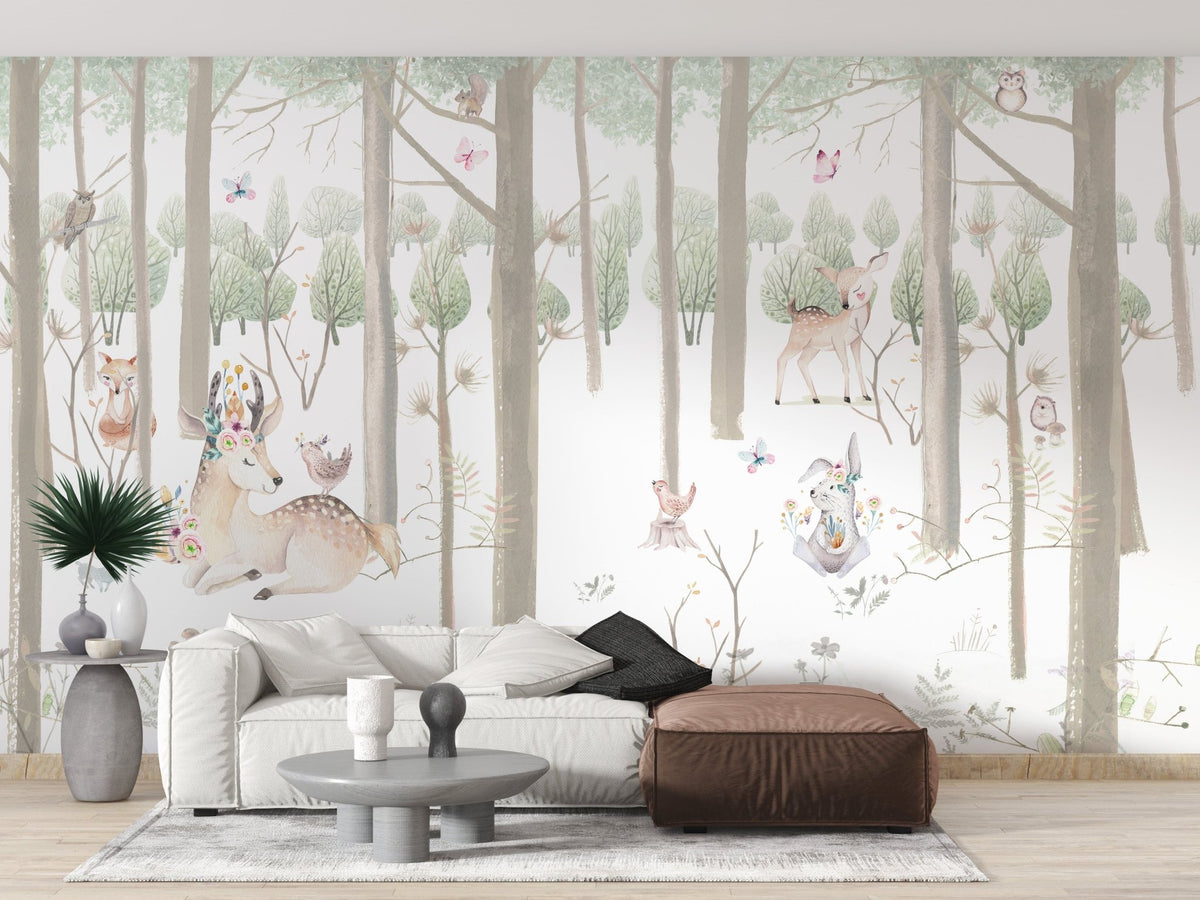 Kids Animal Wallpaper - Watercolour Forest Mural | Buy Now