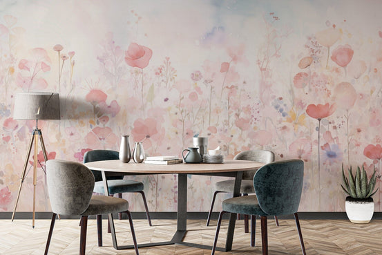 Watercolor happy flowers pastel color wallpaper for a soft, serene room., DTIL53
