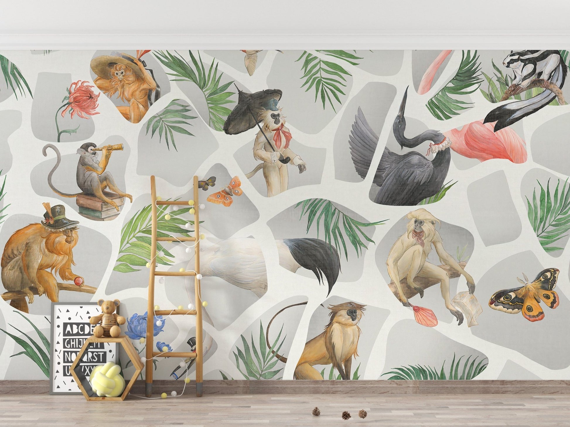 Watercolour monkey wall design
