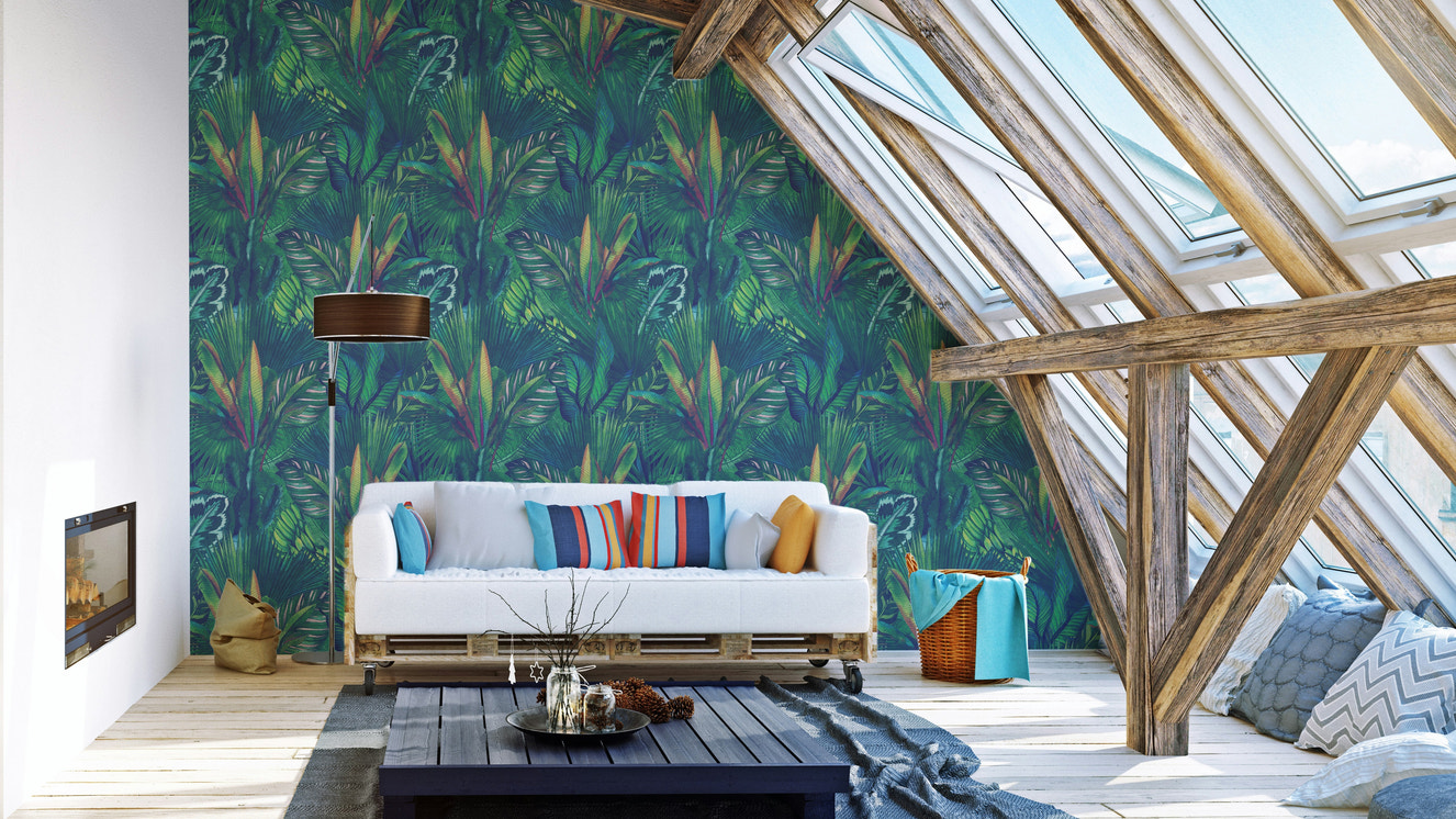 Bold tropical peel and stick wall mural