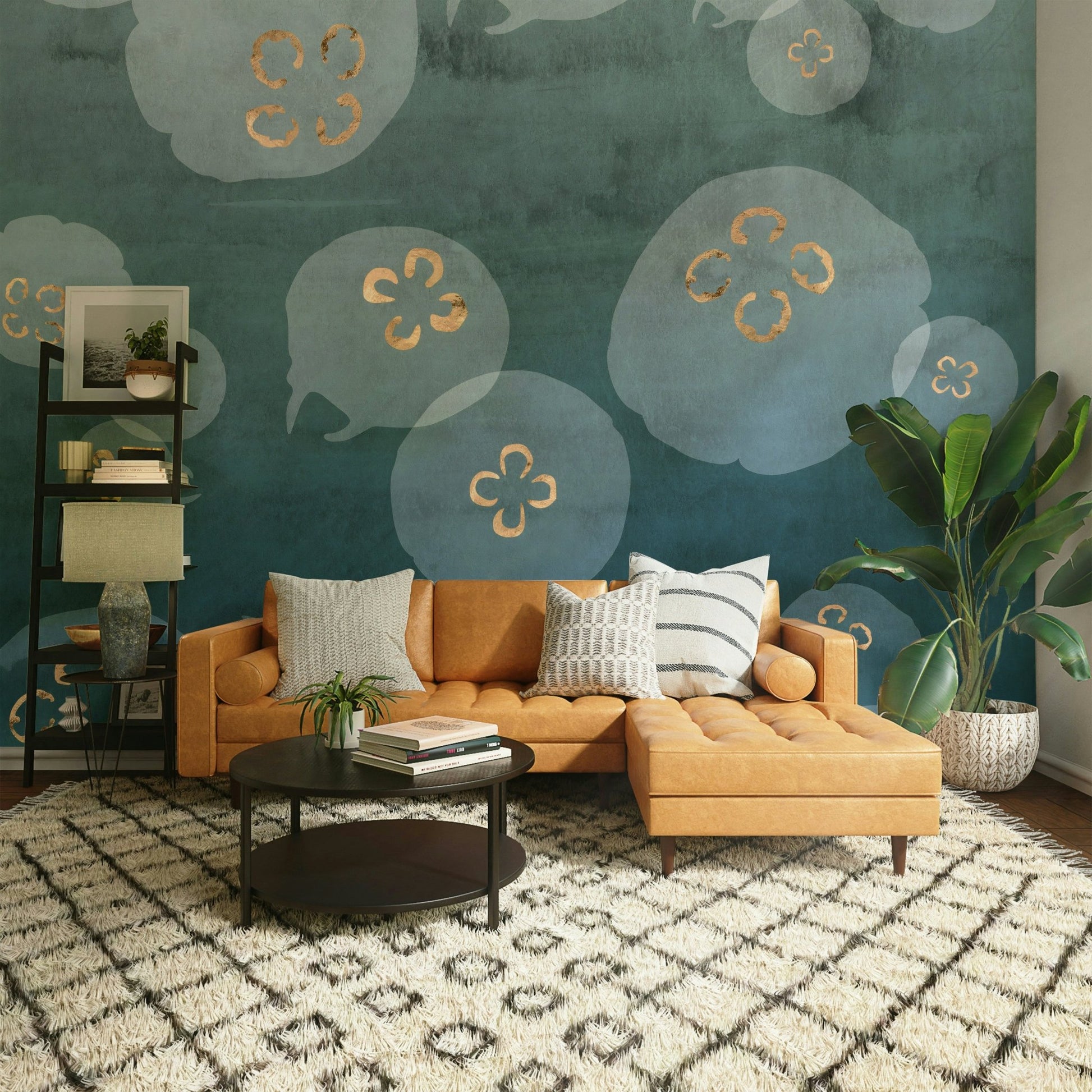 Artistic jellyfish mural with a watercolor effect

