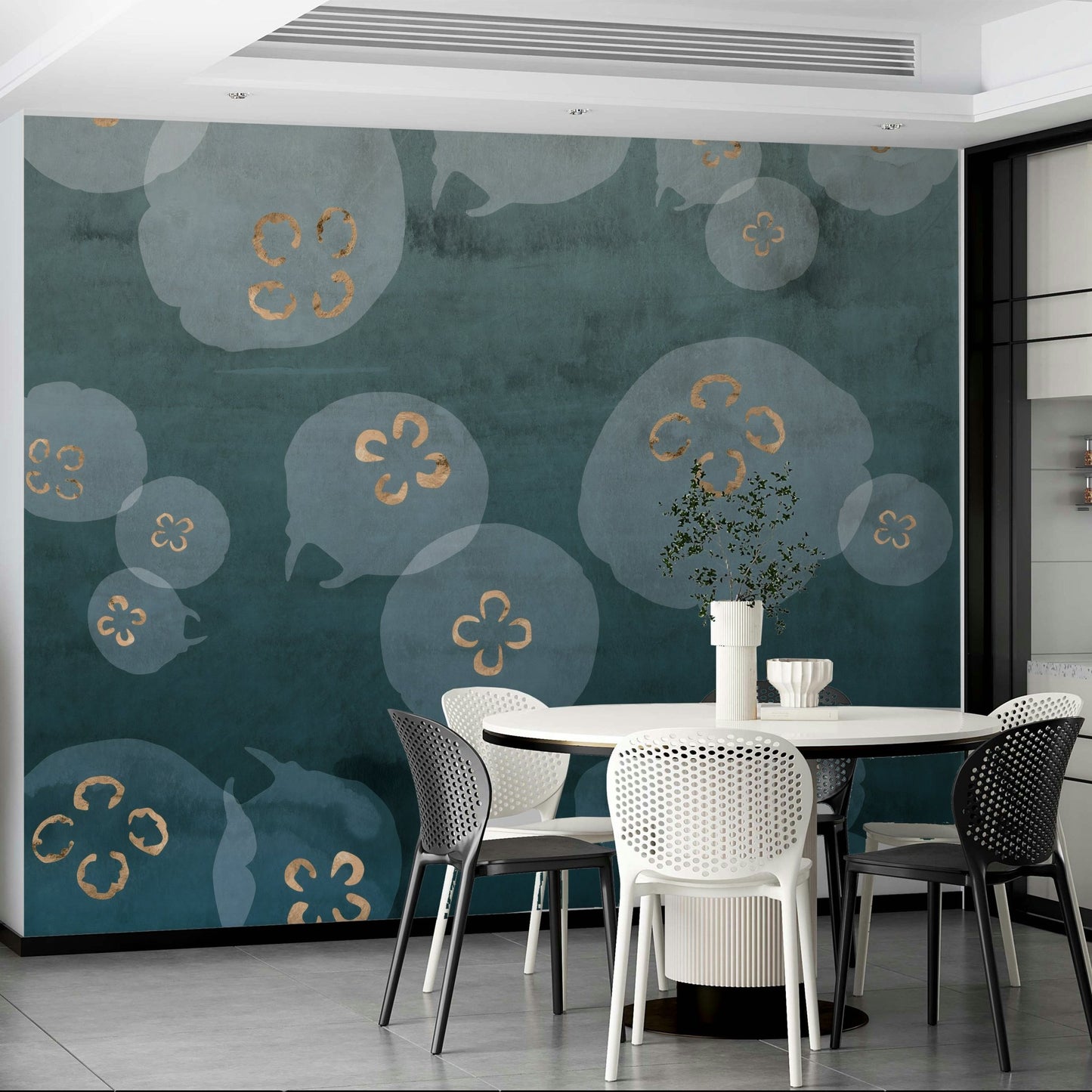 Elegant petrol jellyfish wall mural for ocean lovers

