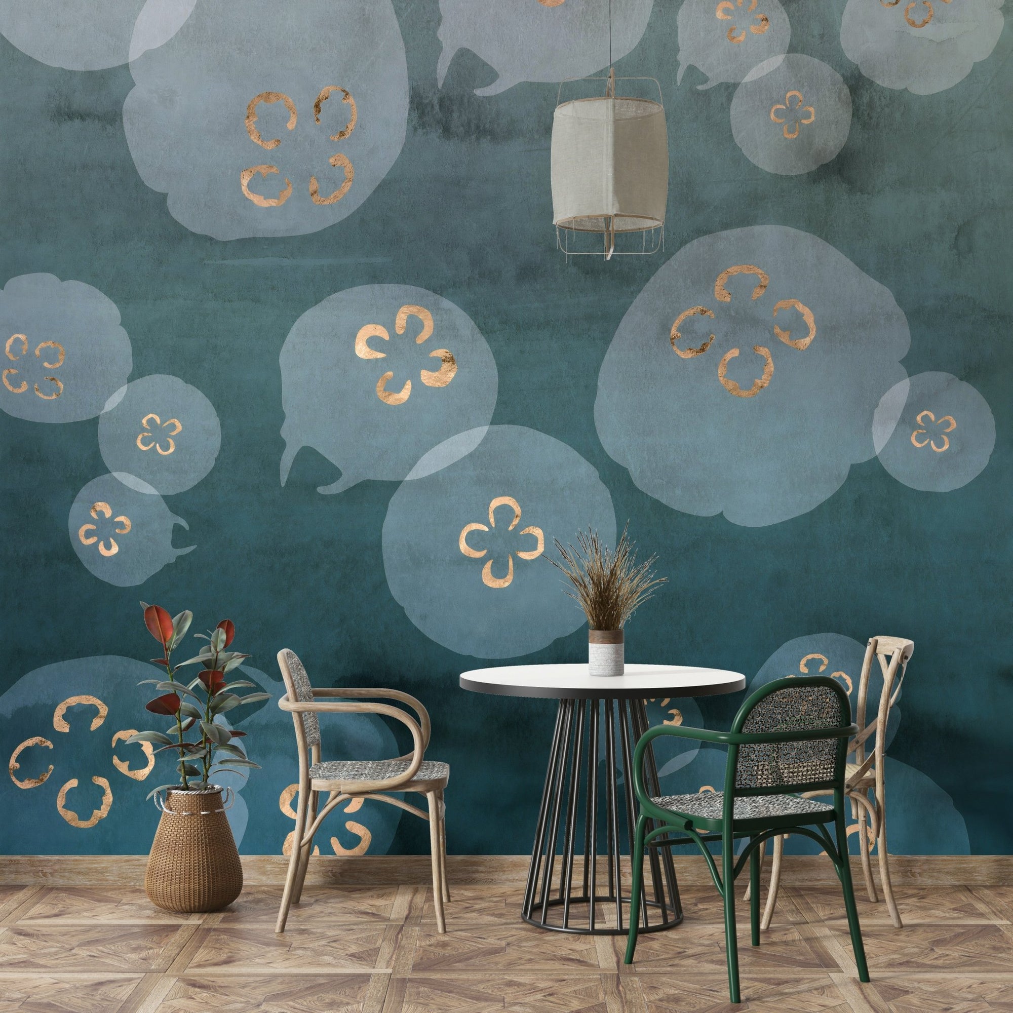 Watercolour jellyfish wall mural in petrol tones, GD1513