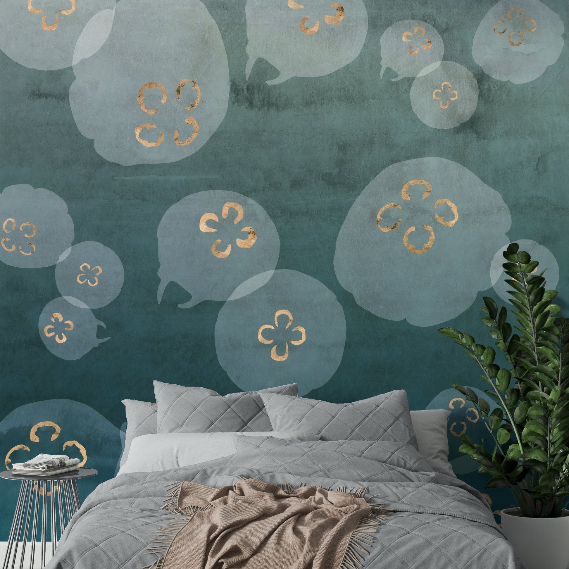 Tranquil watercolour jellyfish design in blue tones


