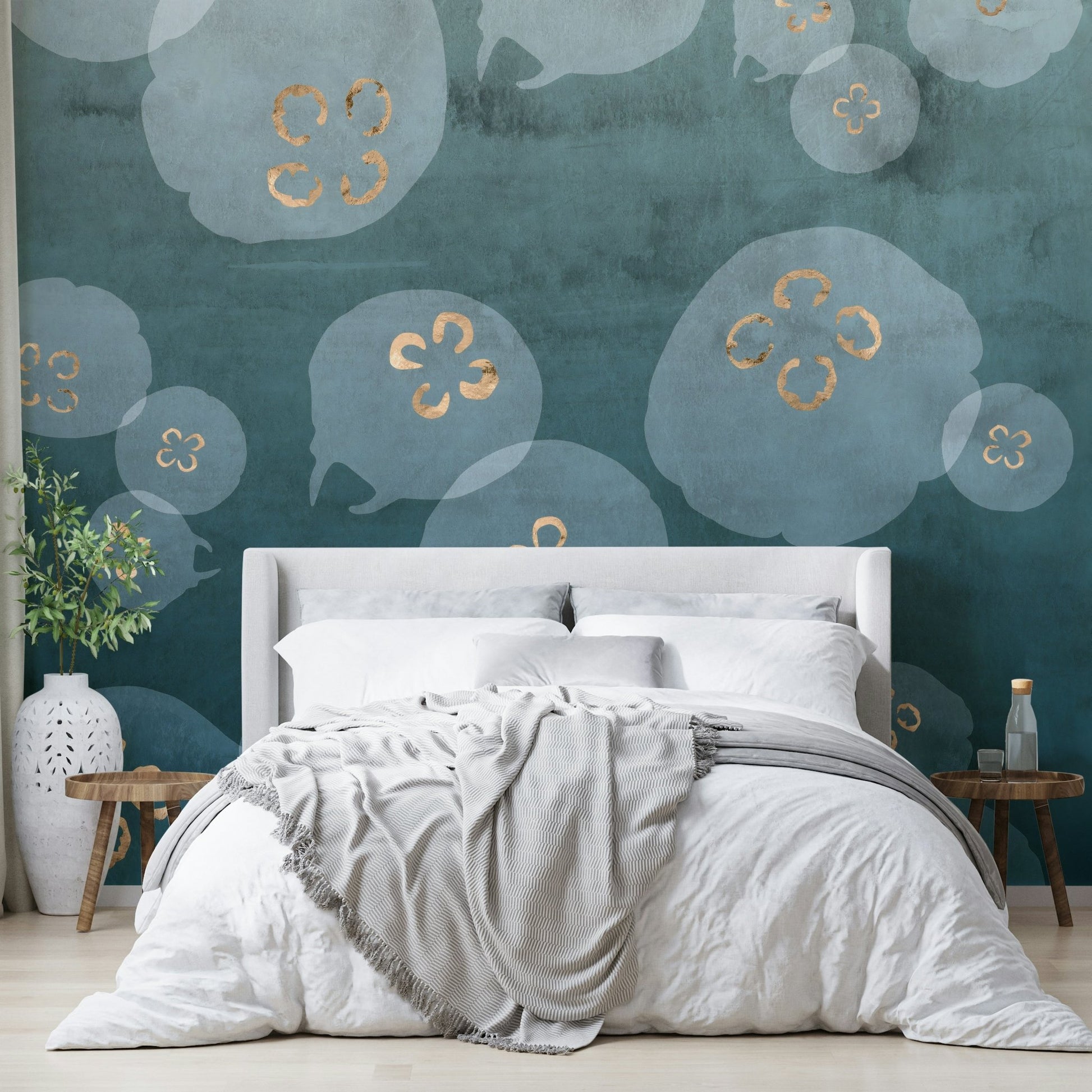 Unique petrol jellyfish mural for ocean-inspired spaces

