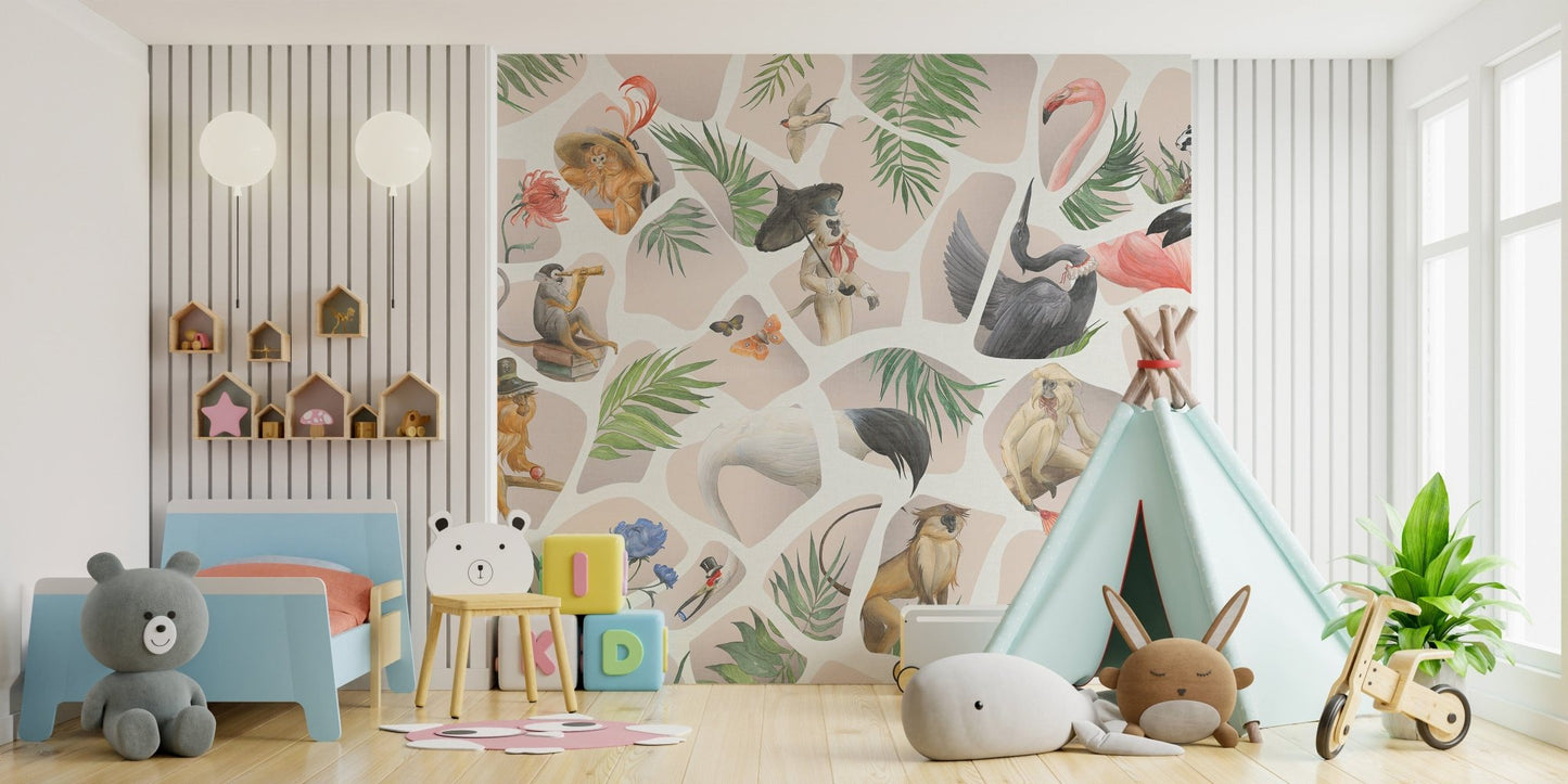 Birds monkey wall decor mural
