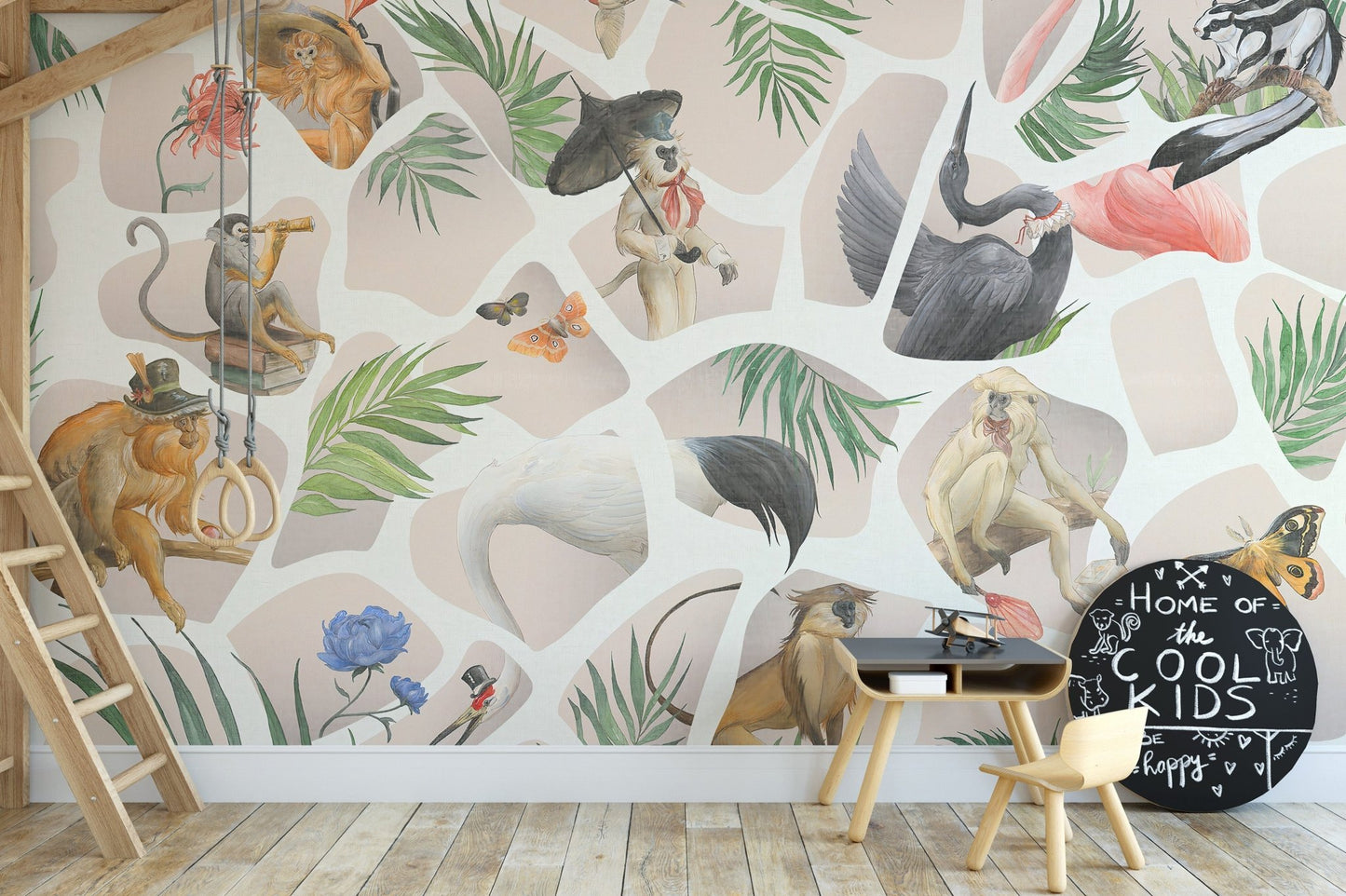 Soft pink jungle mural for walls
