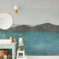 Soft blue mountain landscape wallpaper
