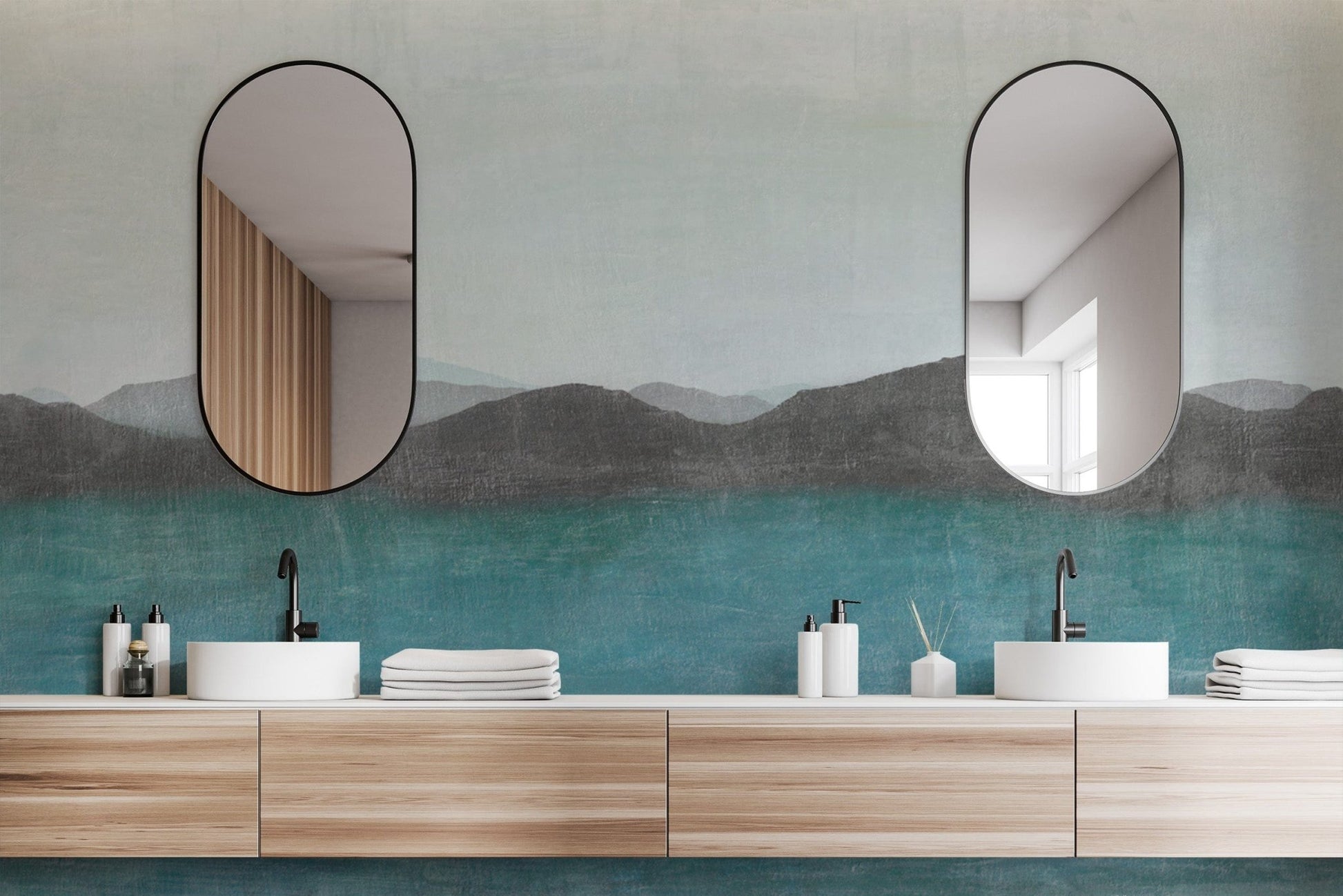 Blue toned mountain landscape wallpaper
