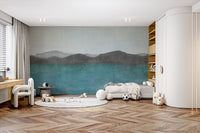 Minimalist blue mountain wall covering
