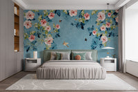Watercolor Pink Roses on Blue-Green Wallpaper - Giffywalls