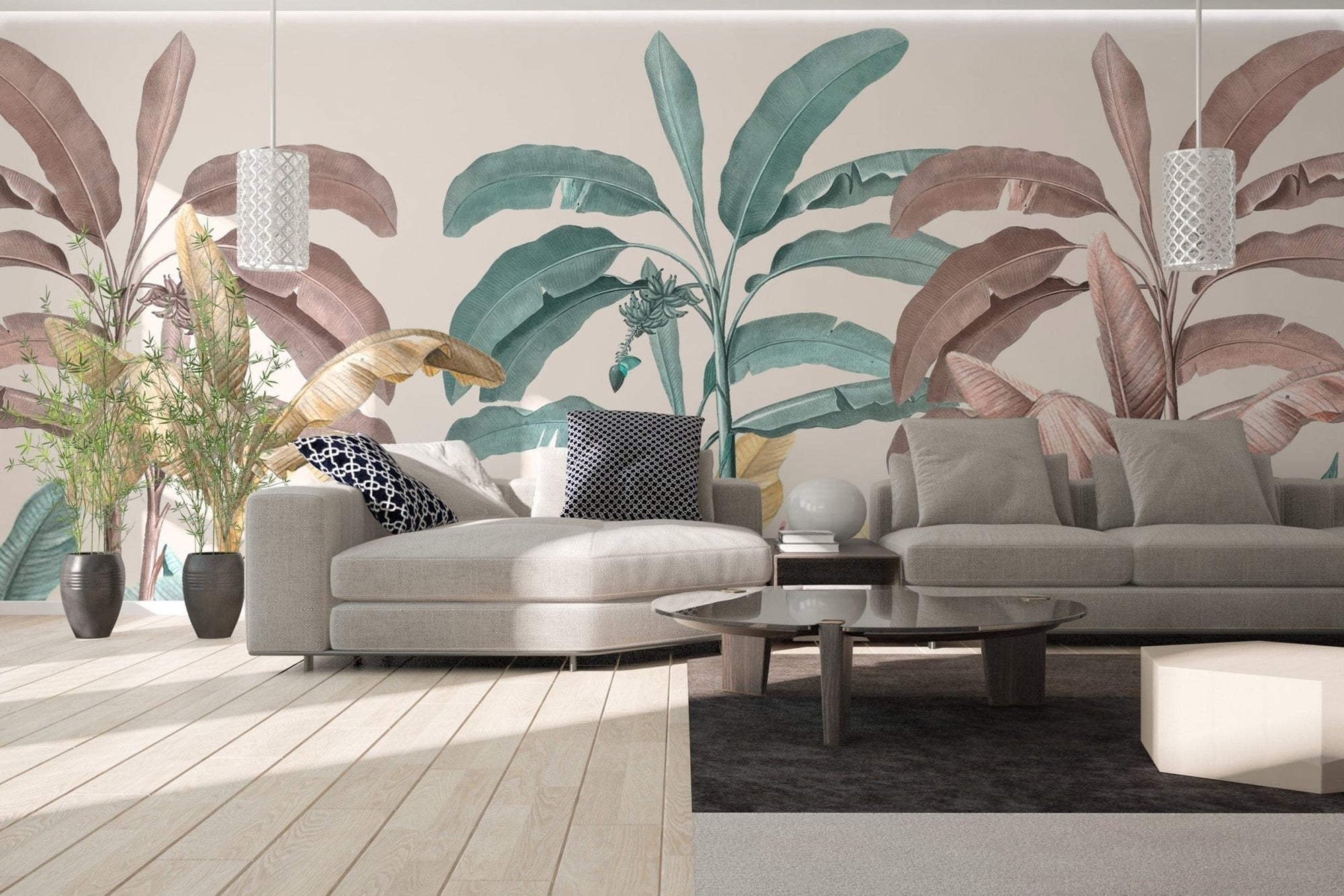 Watercolour Plantain Leaf Mural wallpaper design B805
