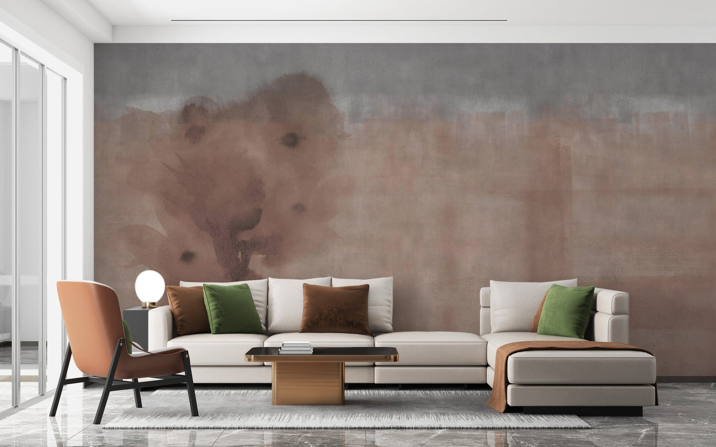Artistic peel-and-stick wallpaper with red watercolor accents. A401
