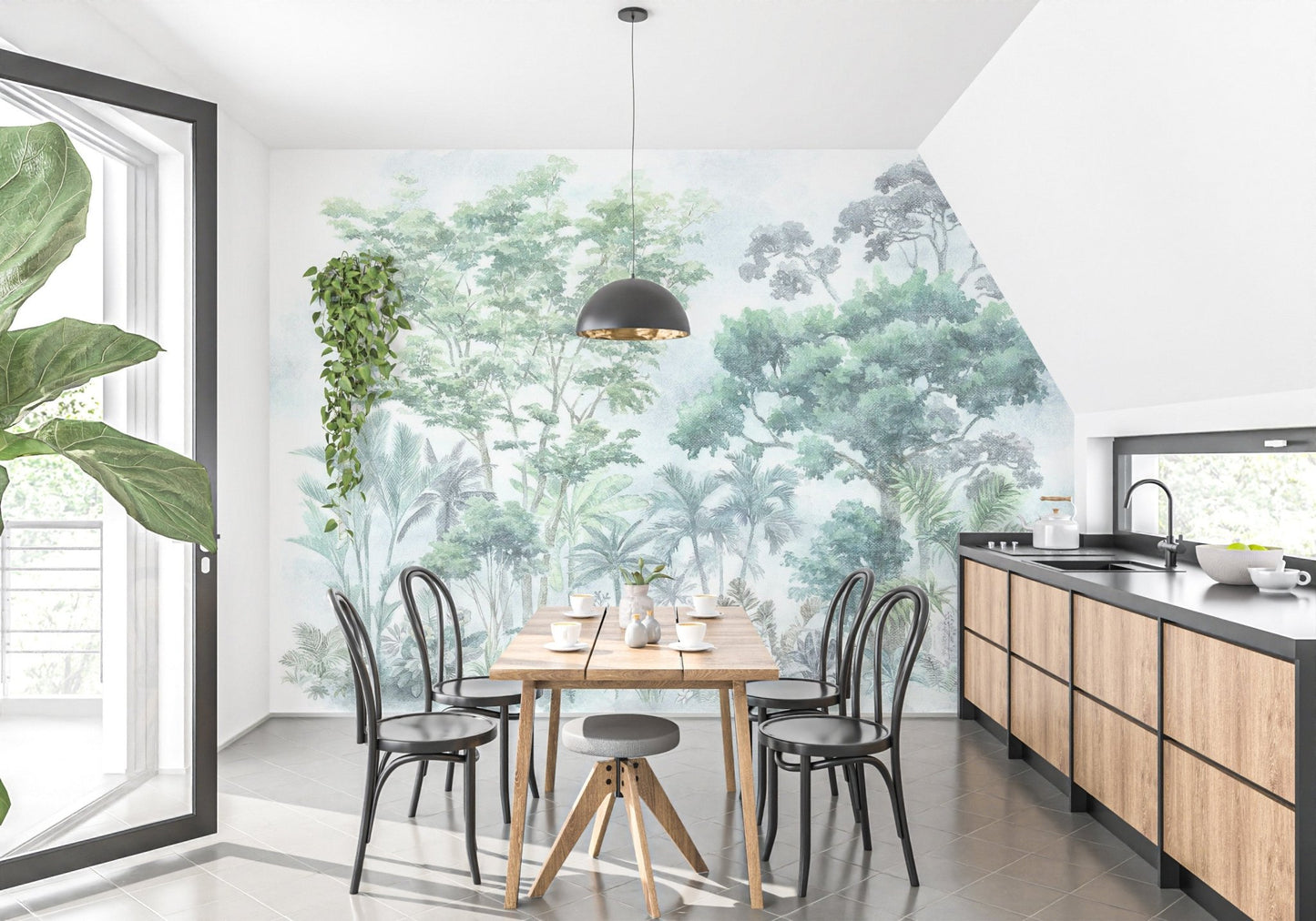 Stunning watercolour tropical jungle wallpaper mural C550
