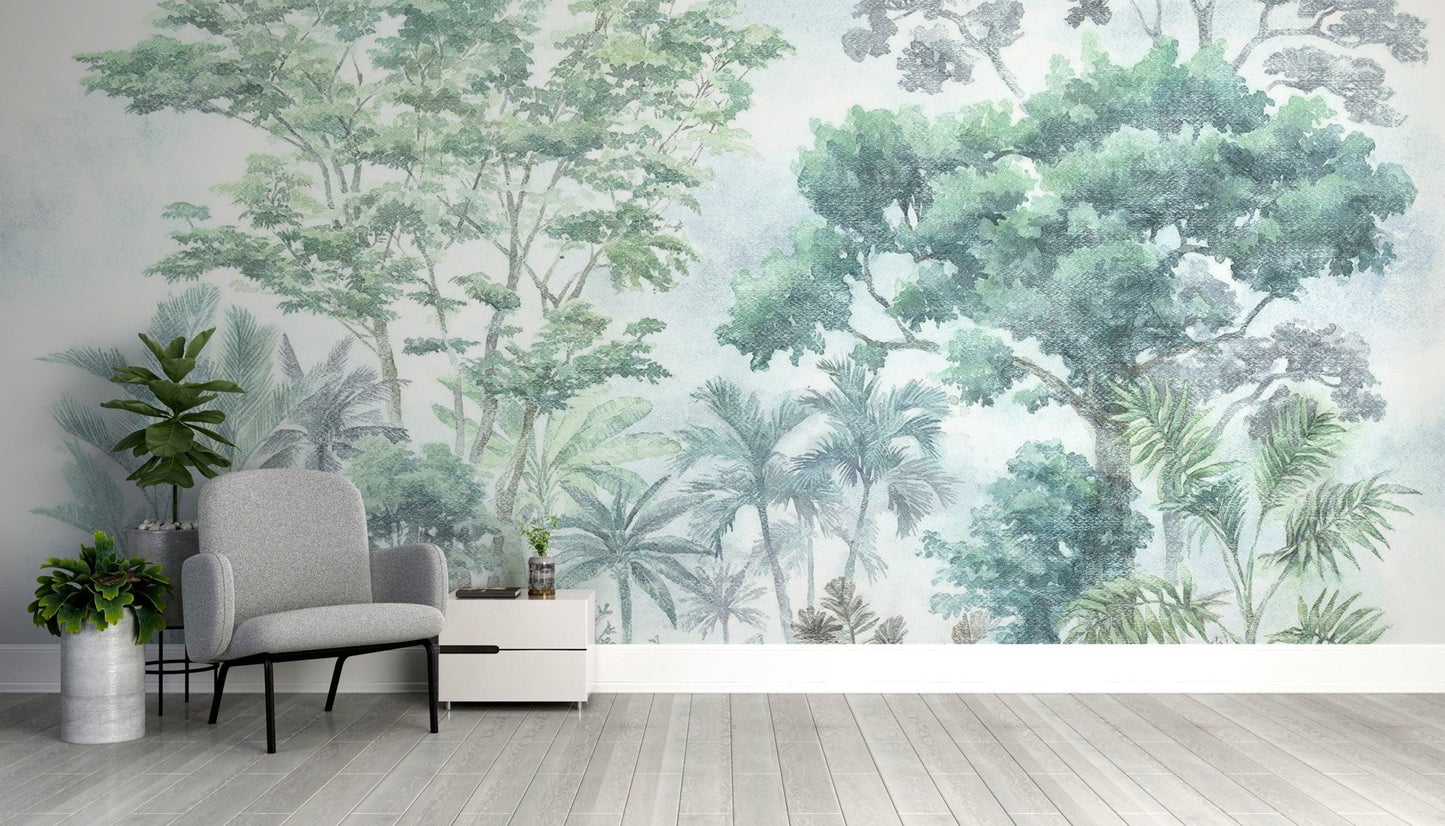 Tropical jungle wallpaper with watercolour art C550
