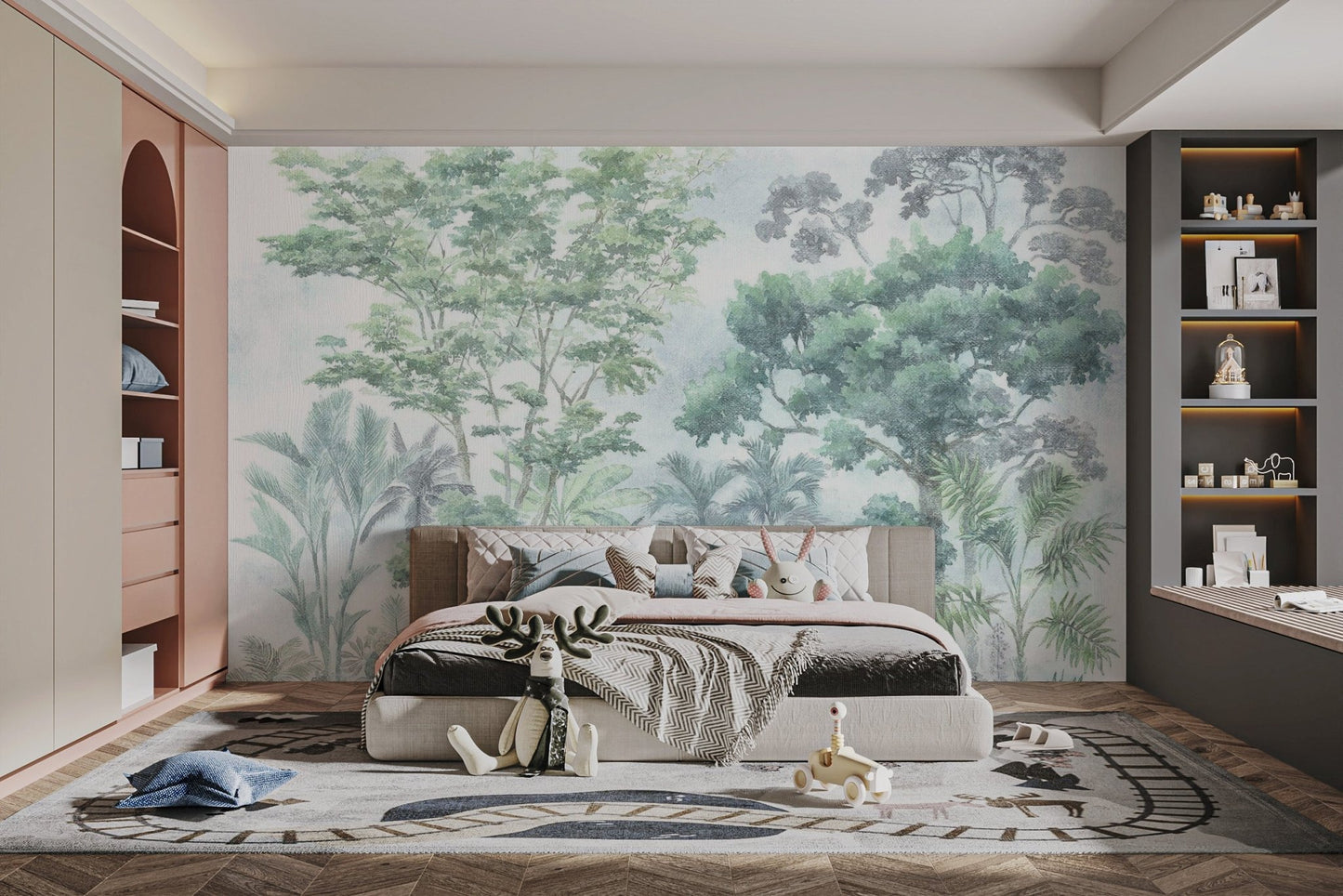 Tropical jungle wallpaper mural in watercolour theme C550
