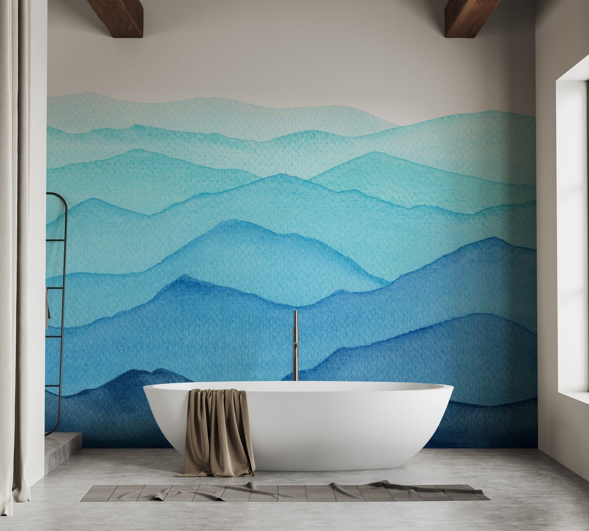 blue watercolor waves mountains wallpaper B131