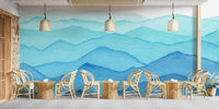 blue watercolor waves mountains wallpaper mural
