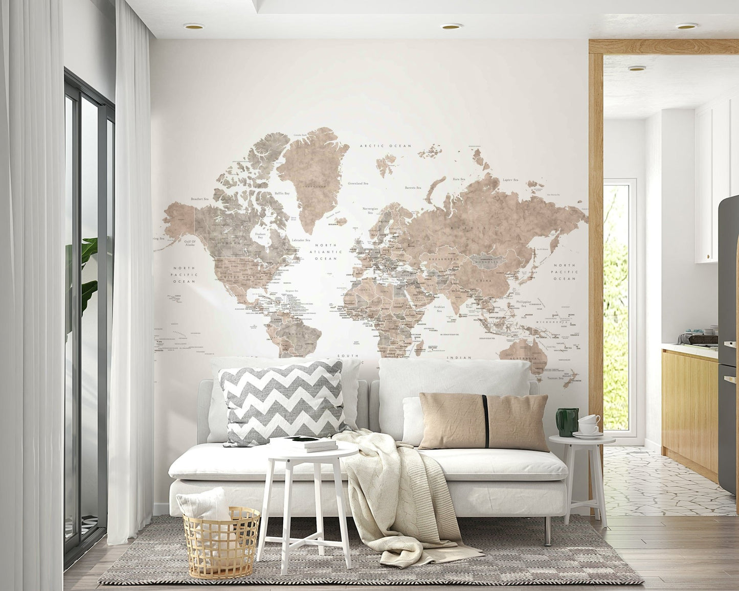 Abey colorful watercolor map wall covering

