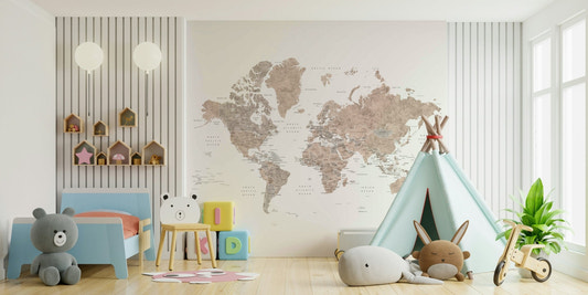 Abey watercolor world map wall mural design

