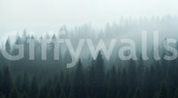 Hazy pine tree forest wall design

