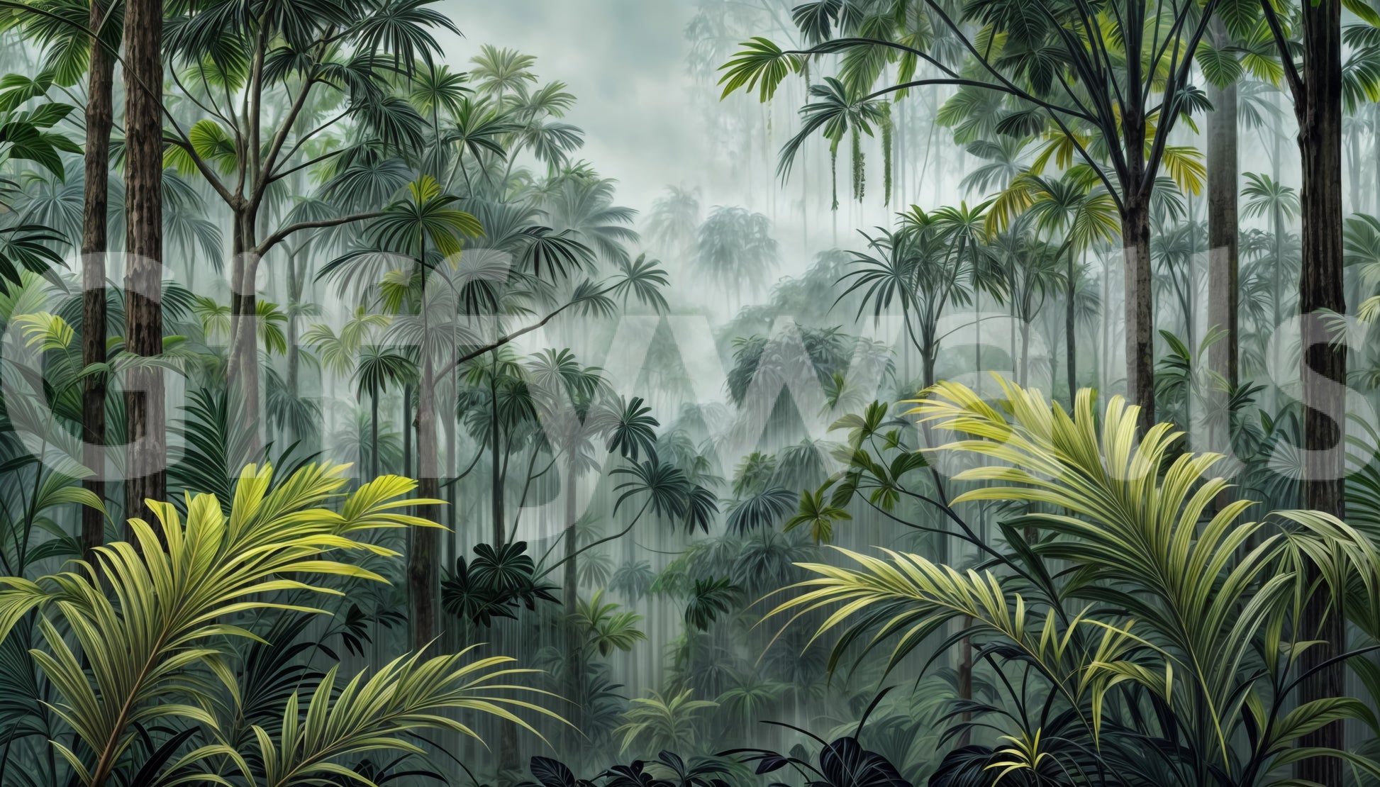Vibrant jungle wildlife wall mural design
