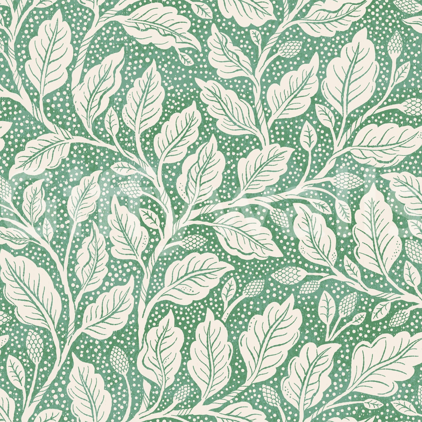 Green and cream leaf pattern wallpaper design

