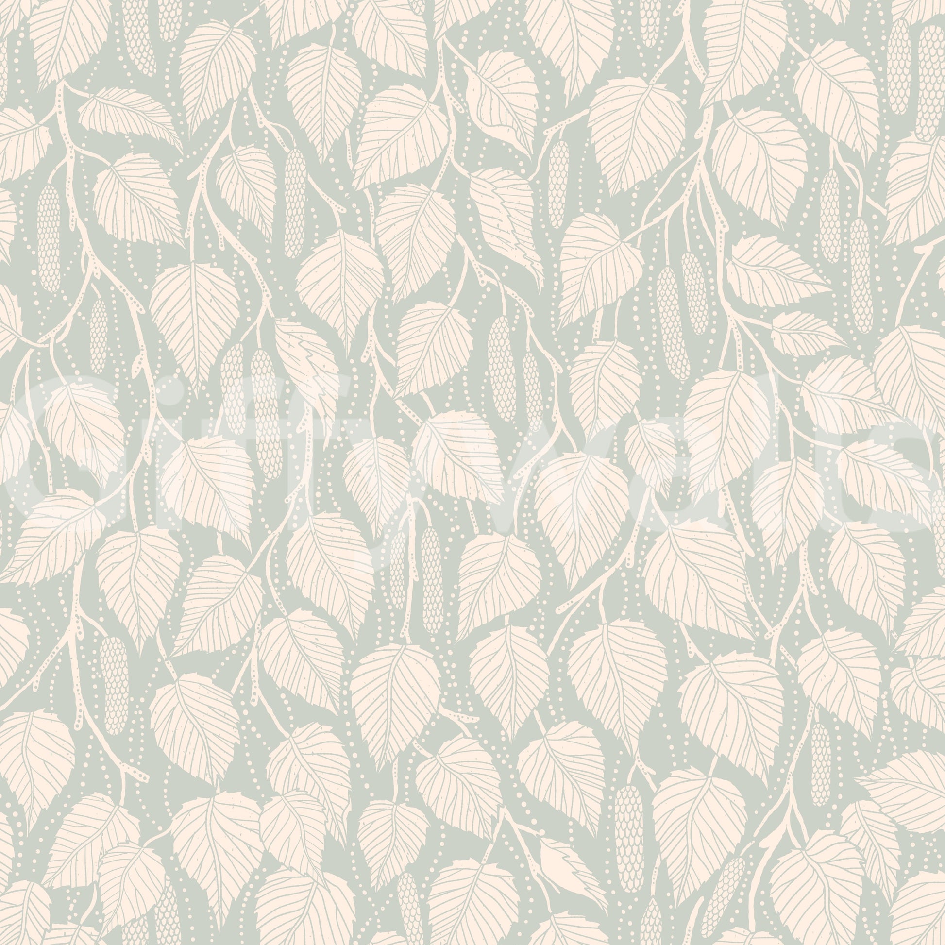 Soft leaf and birch branches wallpaper