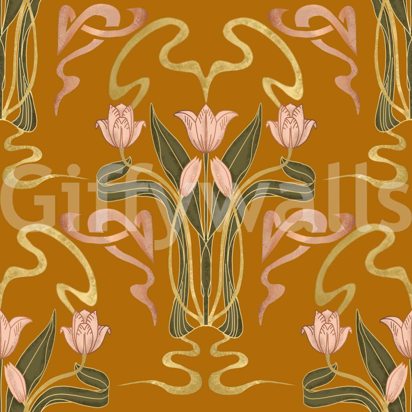 Tulip bloom wallpaper in golden ochre hues

