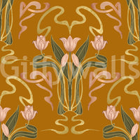 Tulip bloom wallpaper in golden ochre hues

