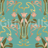 Floral art deco wallpaper serene aqua tones

