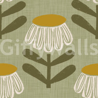 Retro wallpaper with sage daisy flowers

