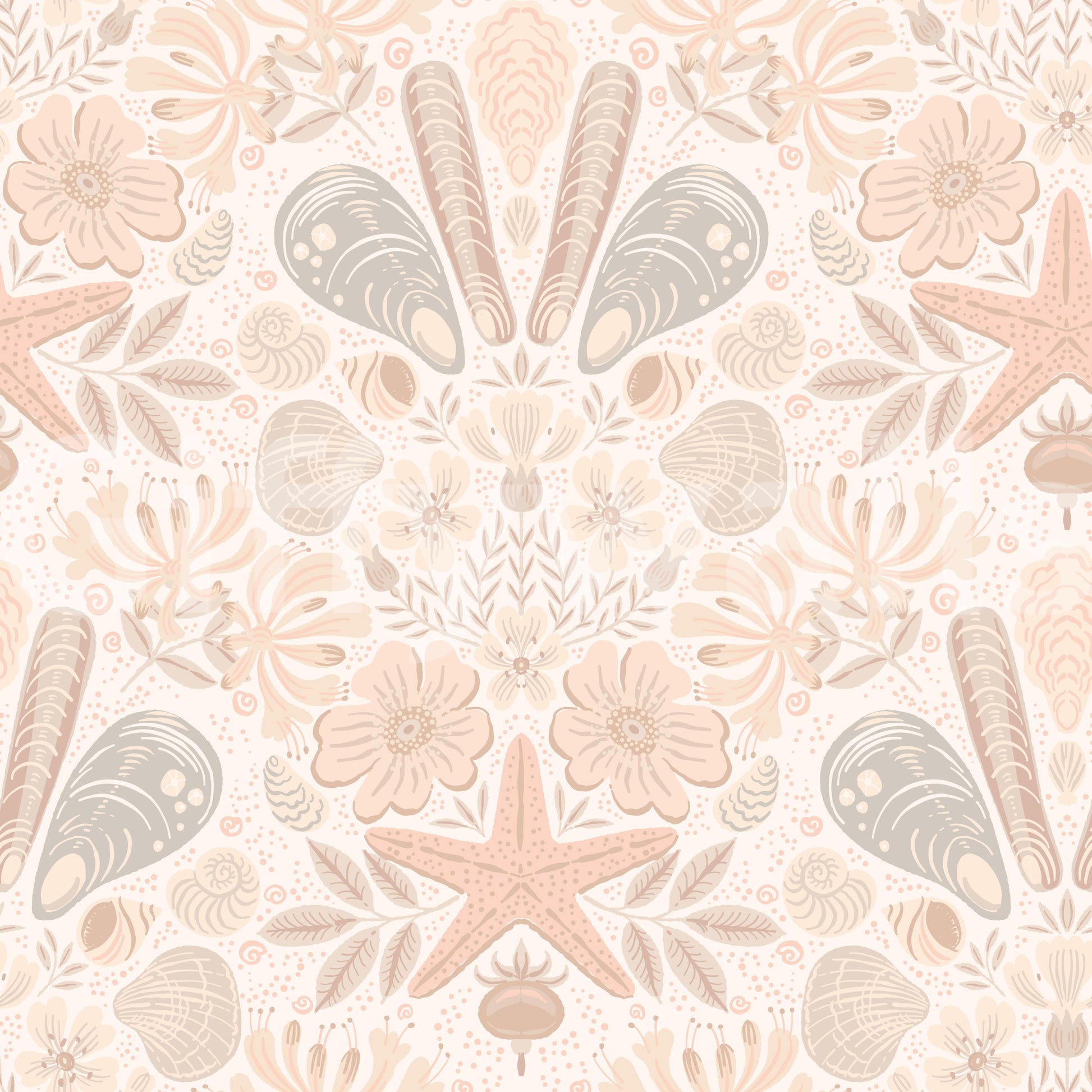 Wallpaper mural with beach flora damask

