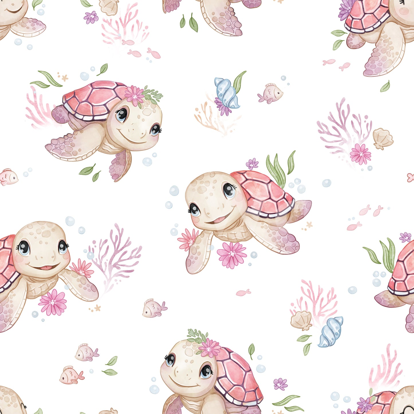 Turtle Tots themed wallpaper with shells

