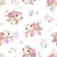 Turtle Tots themed wallpaper with shells

