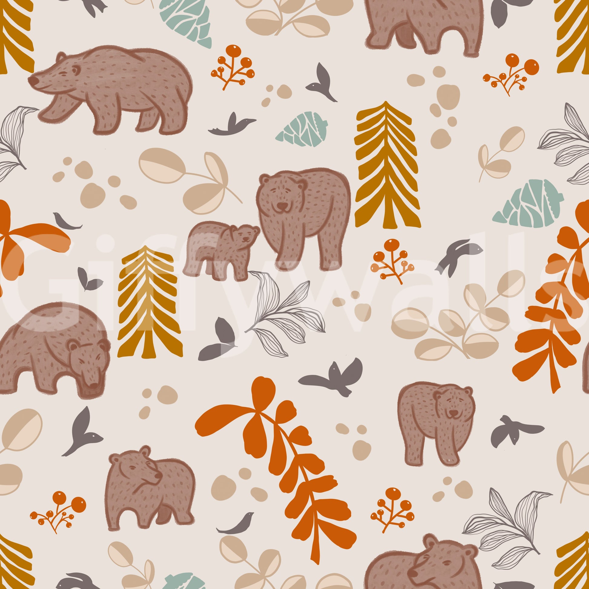 Cozy kids room wallpaper with charming forest animals

