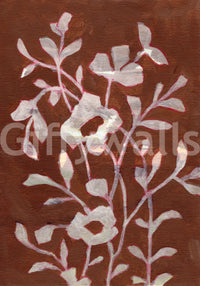 Living room accent with terracotta floral wallpaper

