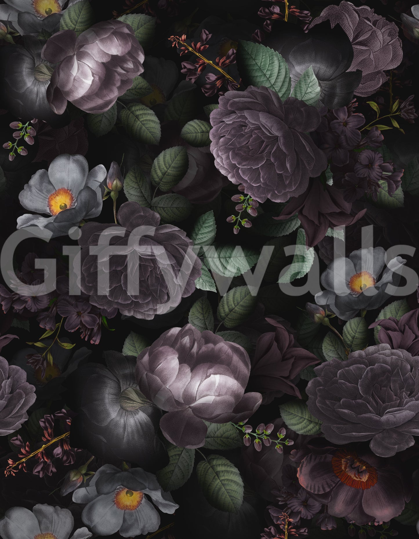 Bold dark florals wallpaper in dramatic heritage design.

