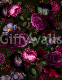Grandmillennial wallpaper with dark, moody floral patterns.


