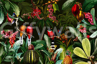 Tropical vintage wall mural with vibrant night scene.

