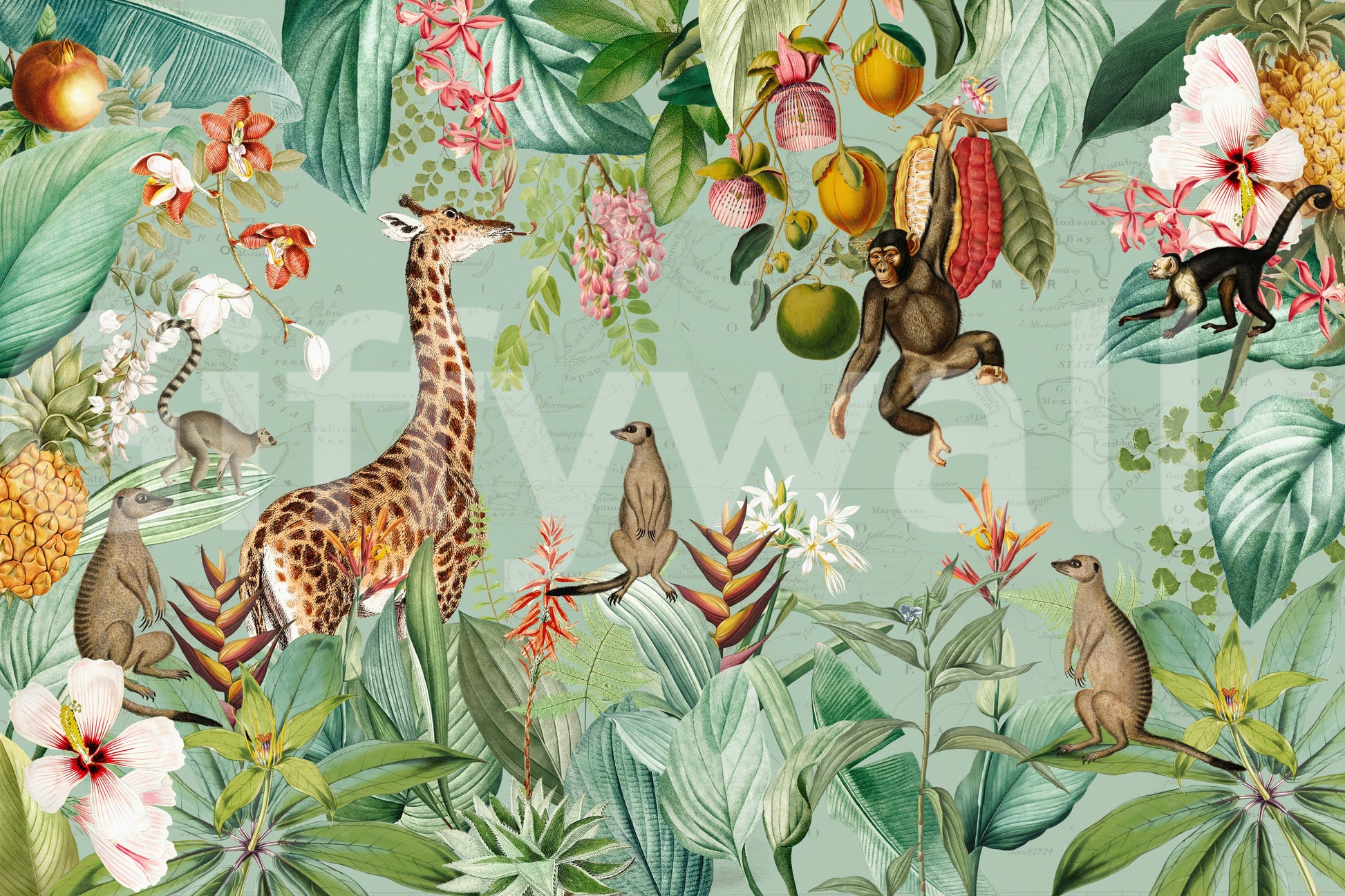 Tropical vintage mural for a bold and unique decor.

